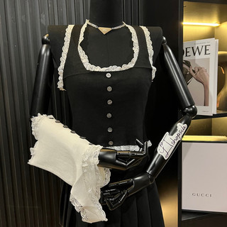 Áo len yếm nữ cổ ren khuy dừa, áo croptop phối ren bèo xinh 096