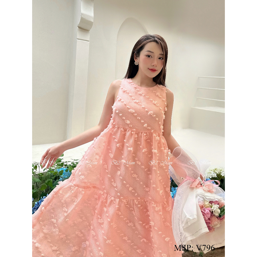 Váy bầu thiết kế dáng Babydoll trẻ trung ,thiết kế sát nách, tùng xòe dễ dàng che bụng - V796 B2MUM