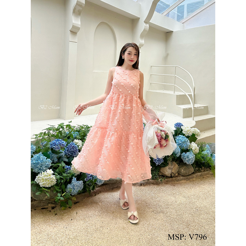 Váy bầu thiết kế dáng Babydoll trẻ trung ,thiết kế sát nách, tùng xòe dễ dàng che bụng - V796 B2MUM