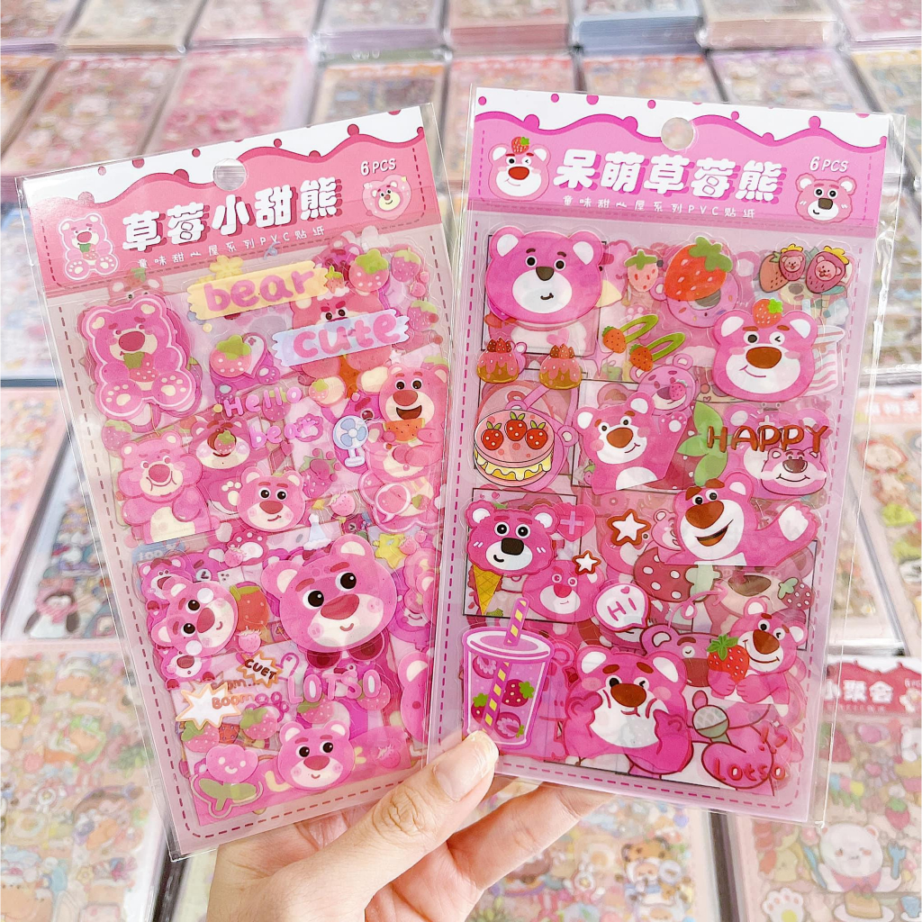 Set 50 Sticker gấu dâu dán nón bảo hiểm dán ốp lưng vv 【】 | Shopee Việt Nam