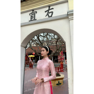 Áo dài gấm hồng áo dài saam form truyền thống tay dài mềm mát chụp ảnh mùa hè , bà sui trẻ trung