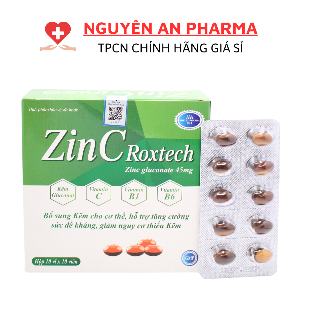 Viên uống ZinC Roxtech bổ sung Kẽm, Vitamin C giúp tăng đề kháng, bồi ...