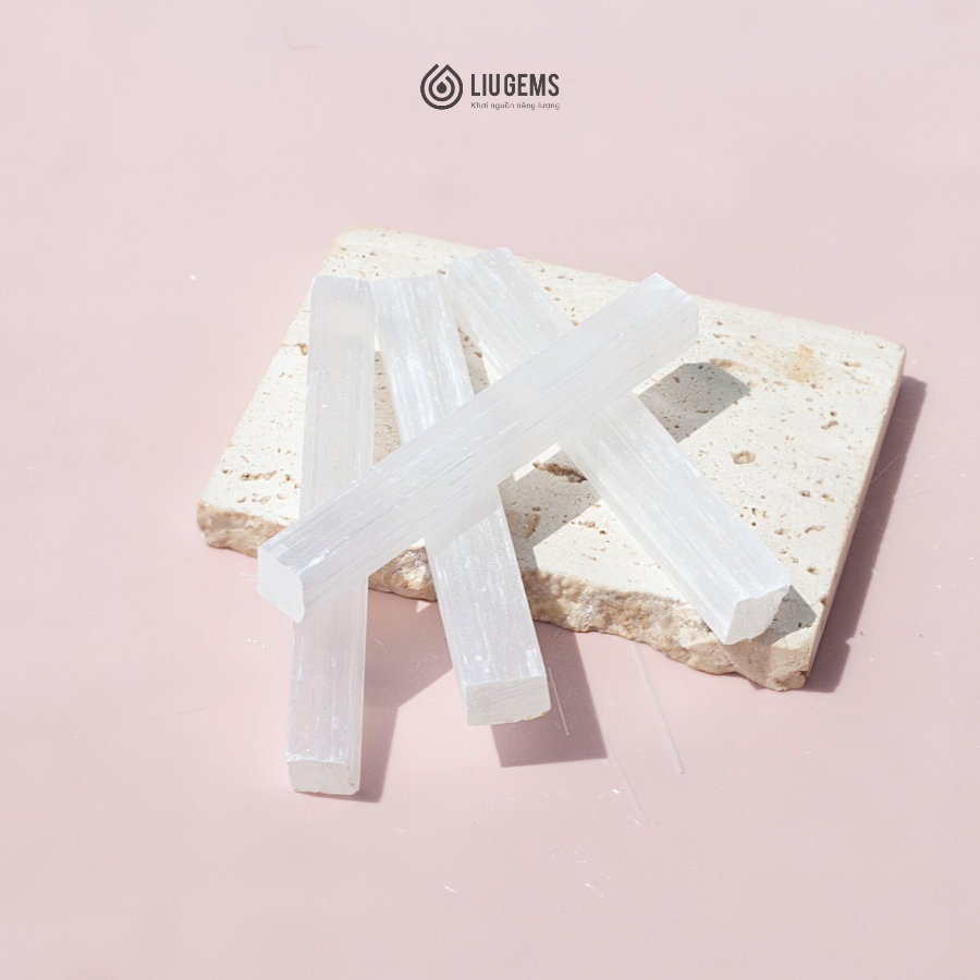 Thanh Đá Satin Spar Selenite Liugems Hỗ Trợ Thanh Tẩy Năng Lượng Đá Phong Thủy Tự Nhiên PK05