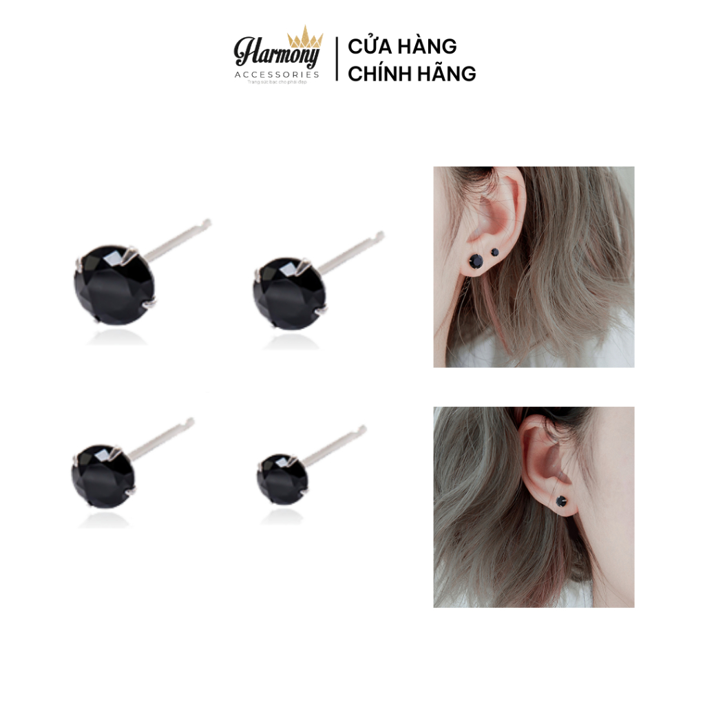 Khuyên tai nữ bạc nụ đá tròn màu đen nhiều size (1 chiếc) | HARMONY ACCESSORIES K256