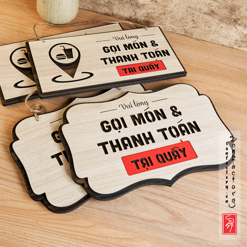 Bảng gỗ gọi món và thanh toán tại quầy (Bảng gỗ để bàn - treo tường - dán tường)  SAN-OR03