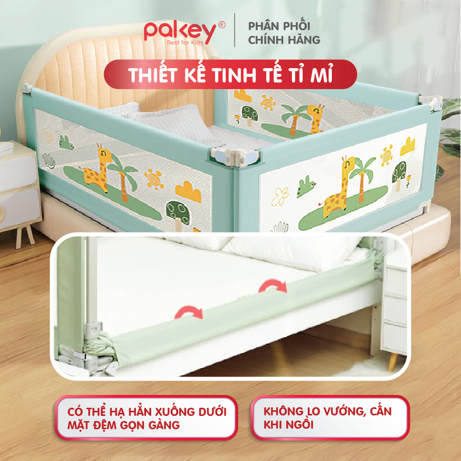 Thanh Chắn Giường VIP Nâng Hạ 1 & 2 Bên Siêu Dày - Thanh Chặn Giường Cho Bé Chính Hãng Pakey - Bảo Hành Trọn Đời