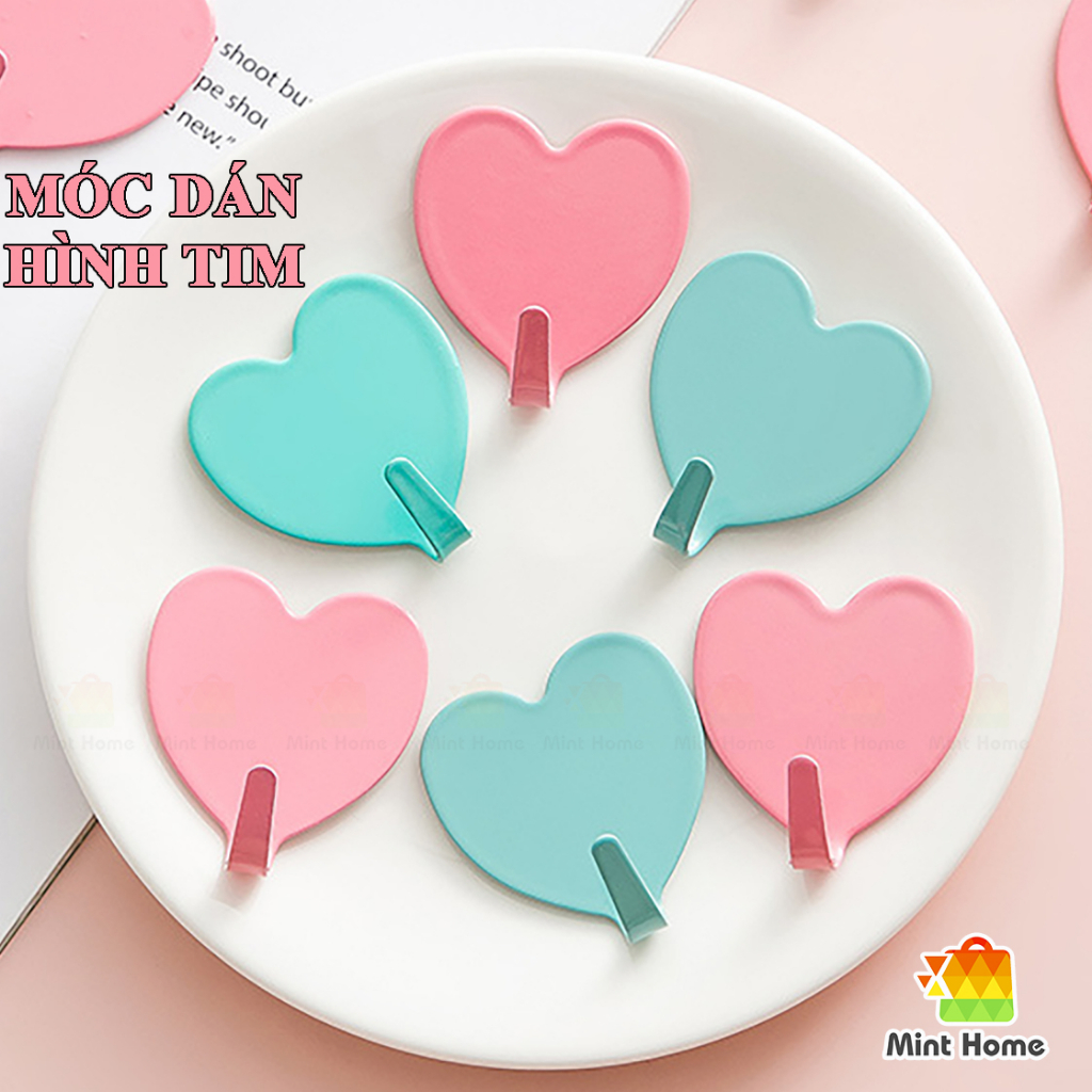 COMBO 5 Móc dán tường hình trái tim siêu dính inox chịu lực cao treo đồ ...