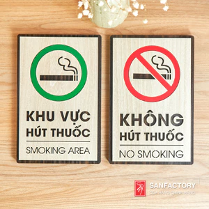Biển cấm không hút thuốc, biển chỉ dẫn khu vực hút thuốc SAN-BC05 bằng gỗ dán tường có sẵn keo