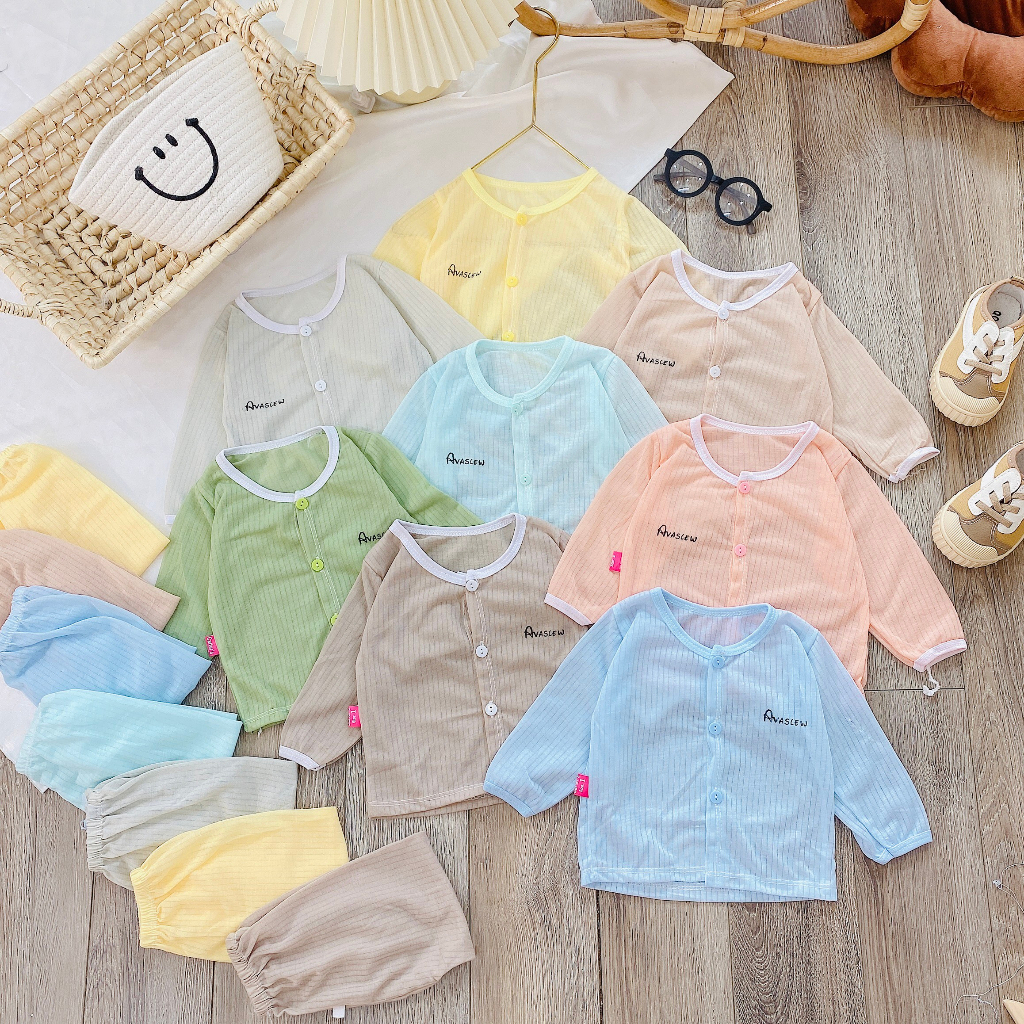 Sét 5 Bộ quần áo dài tay cho bé sơ sinh 0-2 tuổi,chất vải tăm-BO31-COMBO5