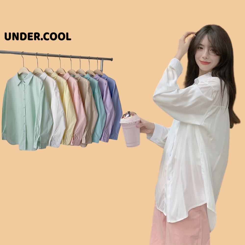 Áo Sơ Mi Lụa Dài Tay UNDERCOOL Màu Pastel Hồng, xanh, vàng, Form Rộng Hàn Quốc - đi học - đi làm ASM07