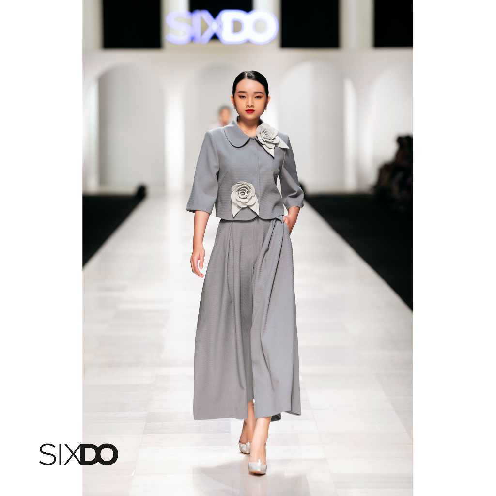 Áo vest nữ dáng lửng phối hoa thời trang SIXDO Dark Mint Long Sleeves Raw Vest