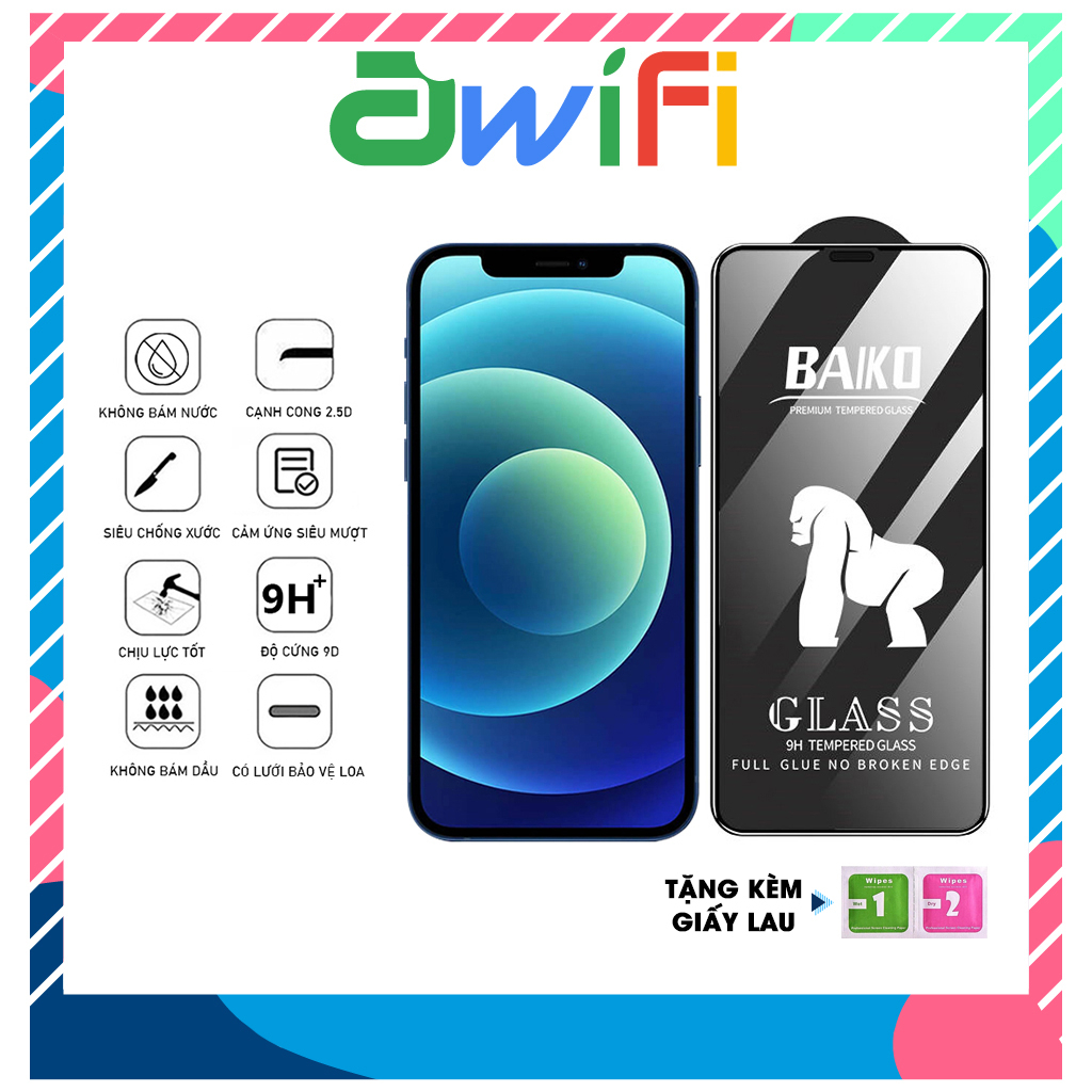Miếng dán màn hình(Kính cường lực) iphone BAIKO cứng full 6plus/7P/8P/x/xr/xs/xsm/11/12/13/14/15/16/17/plus/promax D4-9