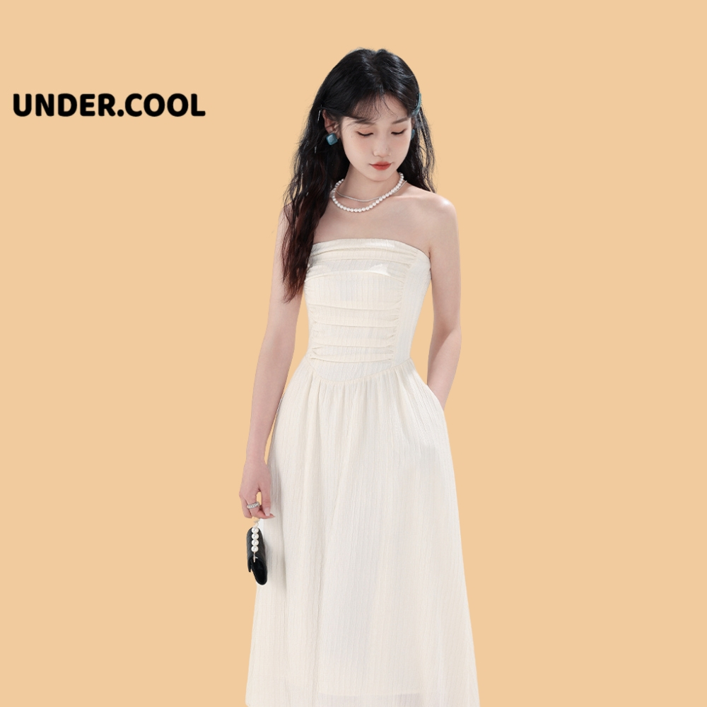 Váy Dự Tiệc UNDERCOOL Hai Dây Maxi Sợi Bún Tiểu Thư Màu Trắng, Đen, Hồng, VL18