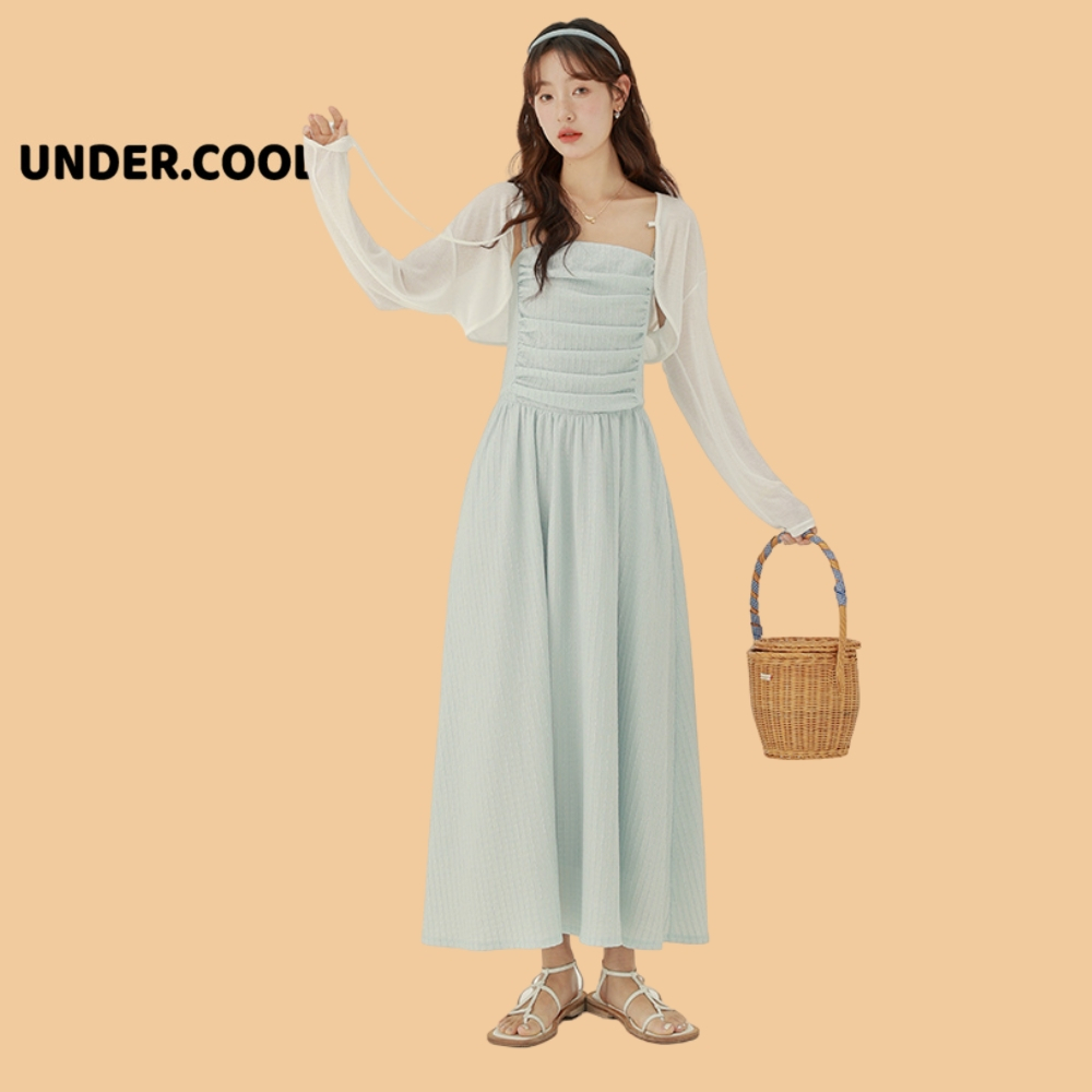 Váy Dự Tiệc UNDERCOOL Hai Dây Maxi Sợi Bún Tiểu Thư Màu Trắng, Đen, Hồng, VL18