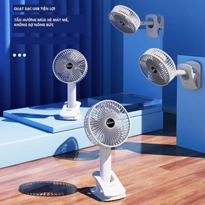 Quạt Sạc Kẹp, Để Bàn Gấp Gọn Có Thể Xoay 360 Độ Lên Xuống