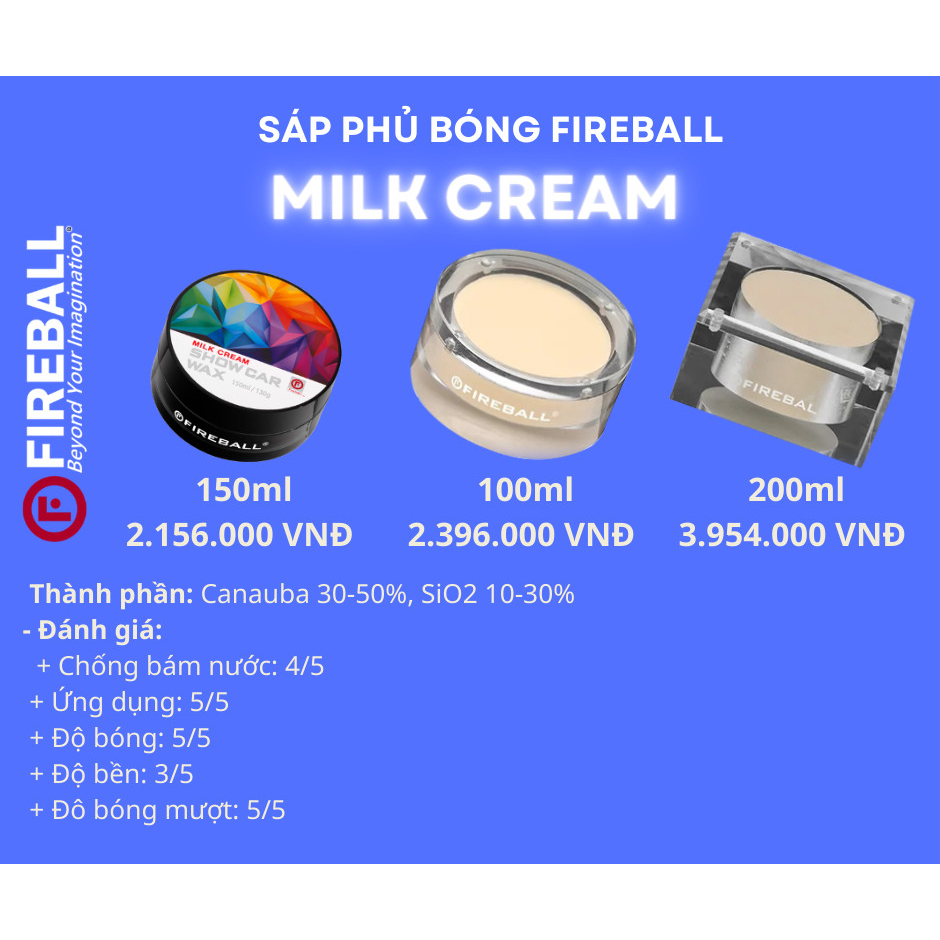 SÁP PHỦ BÓNG SƠN XE Ô TÔ CAO CẤP MILK CREAM 15ml (DÙNG TRẢI NGHIỆM) , HÀNG CHÍNH HÃNG FIREBALL, XUẤT XỨ HÀN QUỐC