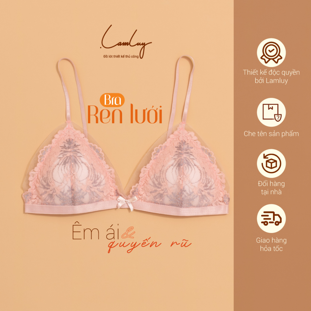 Áo ngực không gọng Lamluy bralette ren lưới Anh Đào