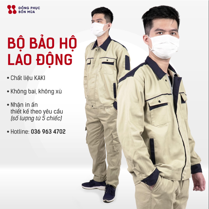 Quần áo bảo hộ lao động thương hiệu Dongphucbonmuiaofficial vải kaki 3/1 phối màu dày dặn, bền bỉ sẵn hàng kèm video