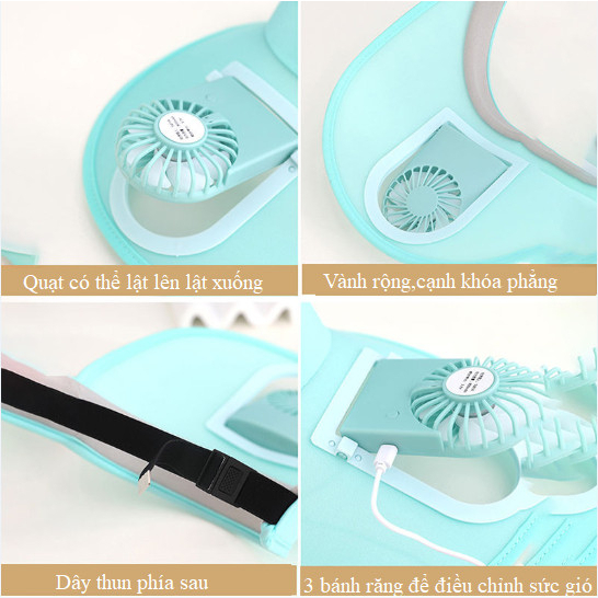 Mũ che nắng có quạt USB cho bé, Mũ điều hòa, mũ nửa đầu màu sắc dễ thương với quạt 3 tốc độ mát mẻ