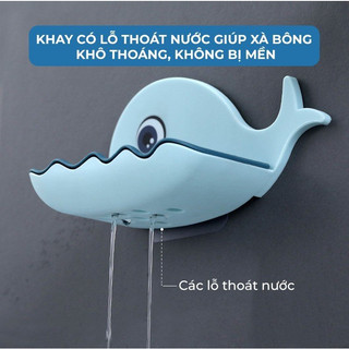 Khay đựng xà phòng 2 lớp hình cá voi dễ thương tặng kèm miếng dán siêu chắc { H }