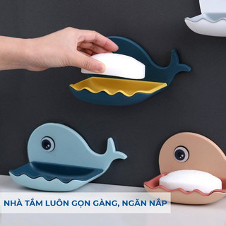 Khay đựng xà phòng 2 lớp hình cá voi dễ thương tặng kèm miếng dán siêu chắc { H }