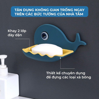 Khay đựng xà phòng 2 lớp hình cá voi dễ thương tặng kèm miếng dán siêu chắc { H }