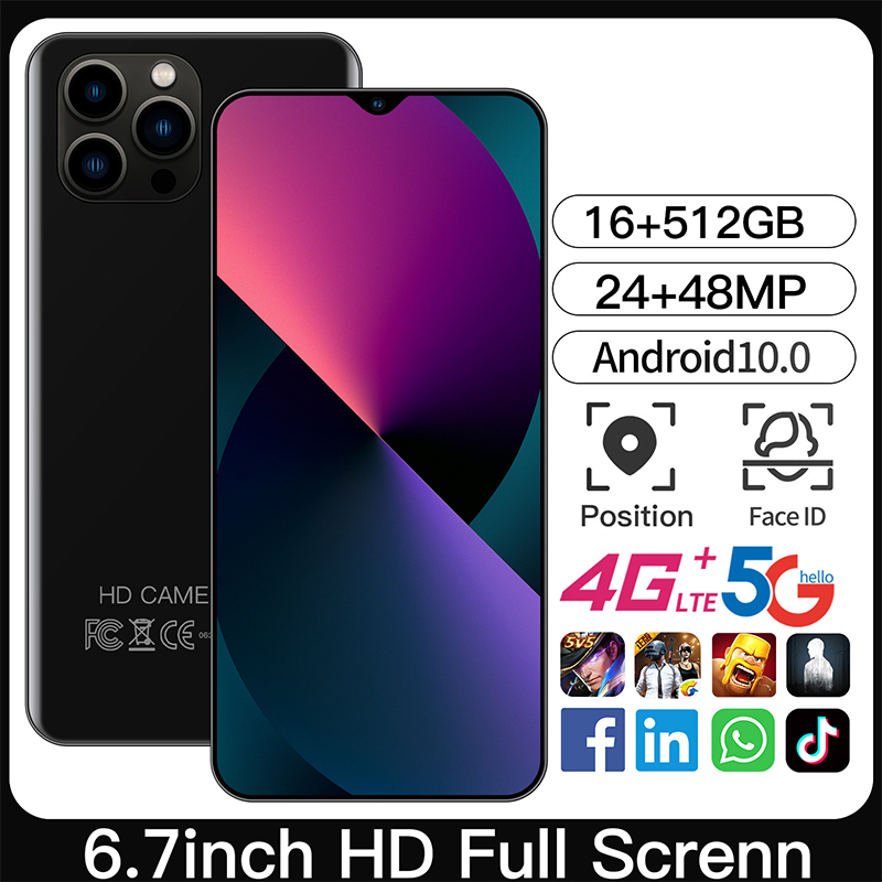 Điện thoại Khuyến mãi RAM 8GB ROM 512GB Điện thoại 6.7 Inci HD Toàn màn ...