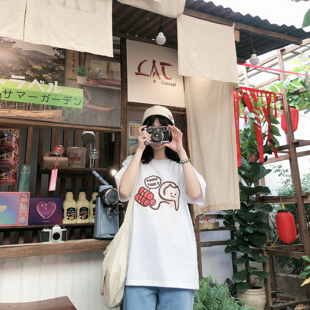 Áo Thun Meow Lười Meow Bánh Mì Meow Bom Nam Nữ Unisex Form To Oversized