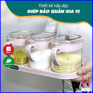Bộ 3 lọ gia vị Hokori kèm thìa có nắp nhựa Việt Nhật 2936,hũ đựng gia vị thông minh tiện lợi { H }
