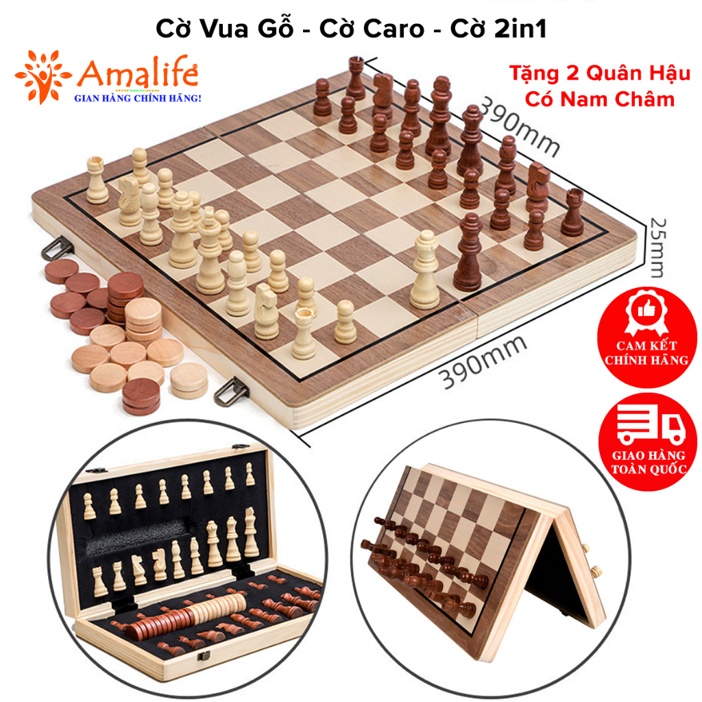 Ảnh Bộ Cờ Vua Nam Châm Bằng Gỗ Với Lực Hút Mạnh Tặng Kèm 2 Quân Hậu Kết Hợp Cờ Đam – Cờ Caro 2 Trong 1 Chính Hãng Amalife 1