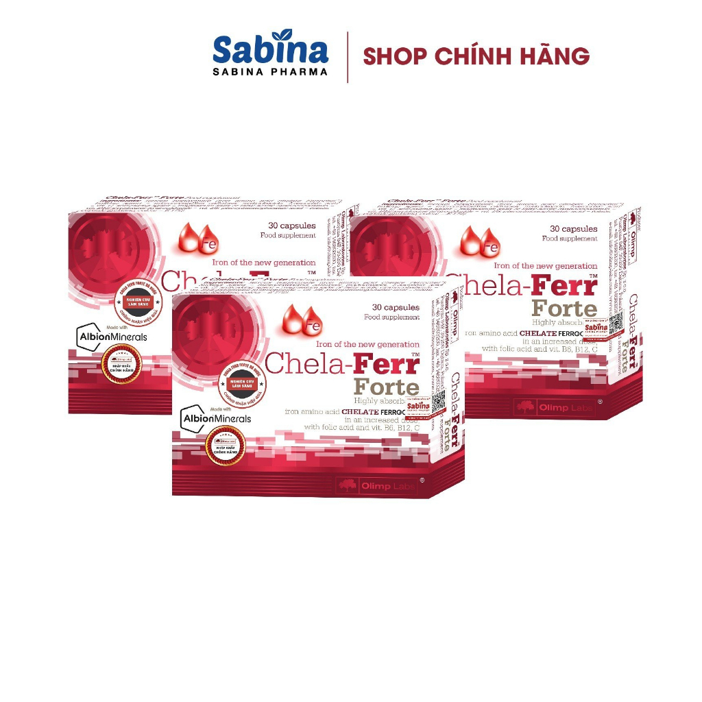 Combo 3 hộp Chela-Ferr® Forte Olimp labs – Viên sắt bà bầu, hỗ trợ cải thiện thiếu máu 11,4g