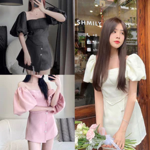 Set Áo Tay Bồng Cúp Ngực Mix Chân Váy Chữ A Nơ Đá Hàng 2 Lớp, Set Bộ Nữ Croptop Sang Chảnh Có Ảnh Thật