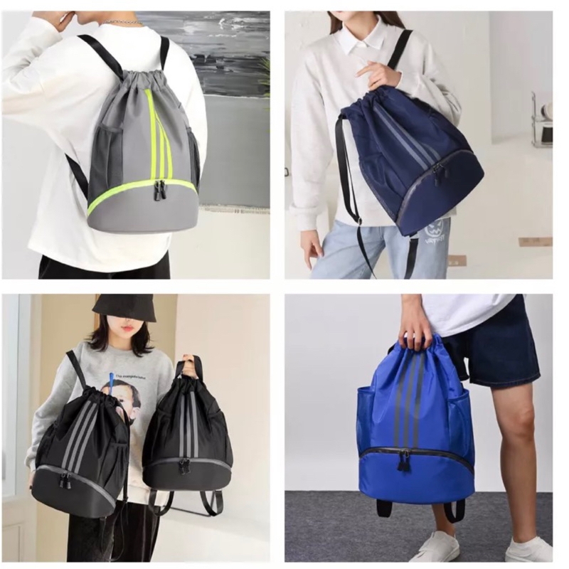 Balo thể thao đi biển, đựng bóng rổ chống nước 3 sọc kéo khoá