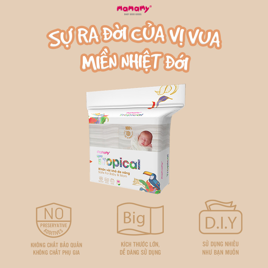 Ảnh -Khăn khô cao cấp cho bé Mamamy 100% sợi tự nhiên và rayon Tropical gói 160 tờ mềm, dai, sạch cực 4