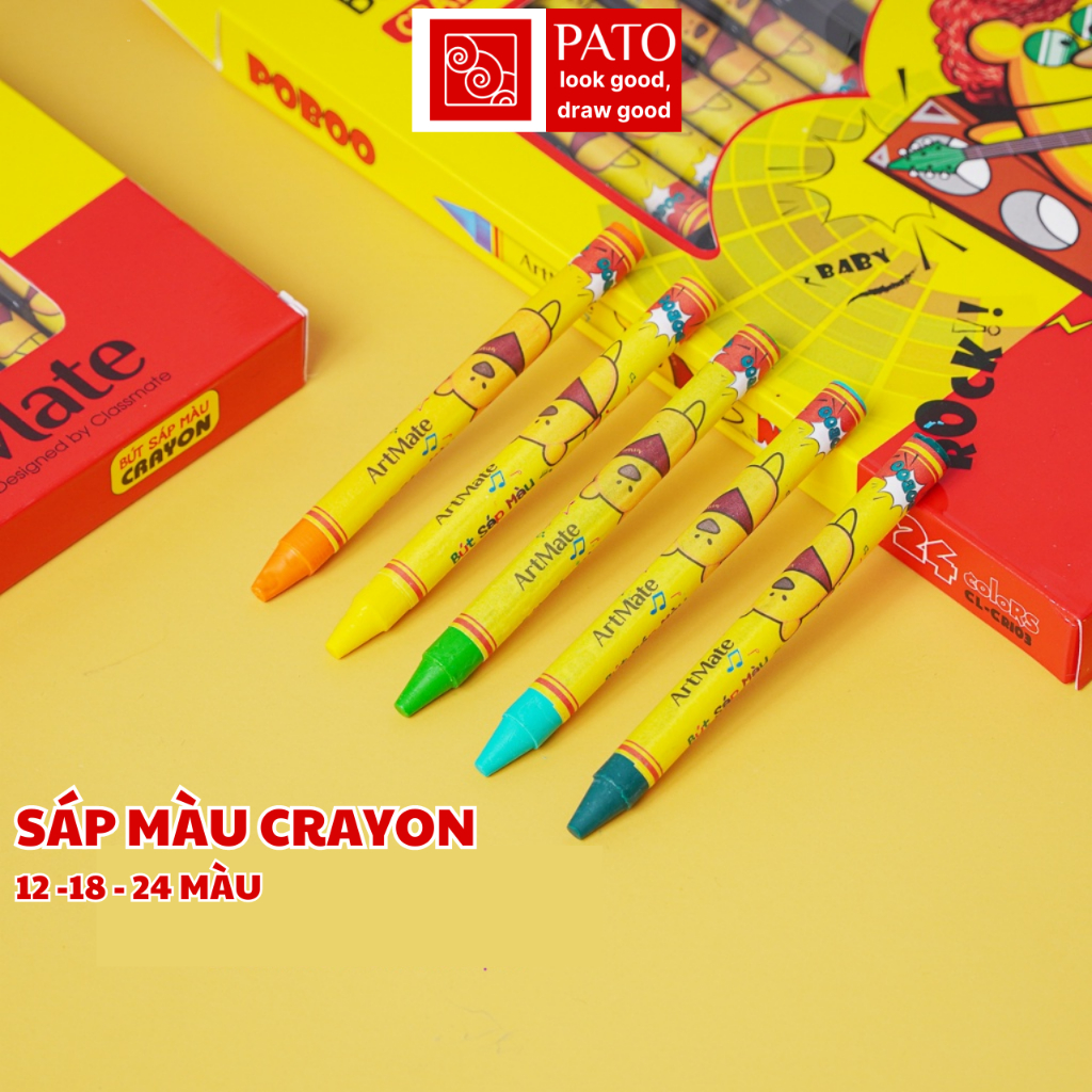 Bút Sáp Màu Có Khay 12, 18, 24 Màu, Sắc Màu Tươi Sáng, Sinh Động, Màu Tô Mịn, Cho Bé Tập Tô, Vẽ Tranh CR101/102/103
