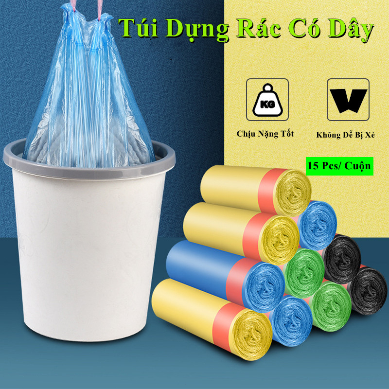 [Hàng có sẵn] Túi Rác Có Dây Buộc Túi đựng rác có quai rút tiện lợi ...