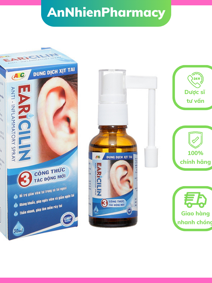 (Chính Hãng)Dung dịch xịt tai Earicilin hỗ trợ điều trị viêm tai giữa ...