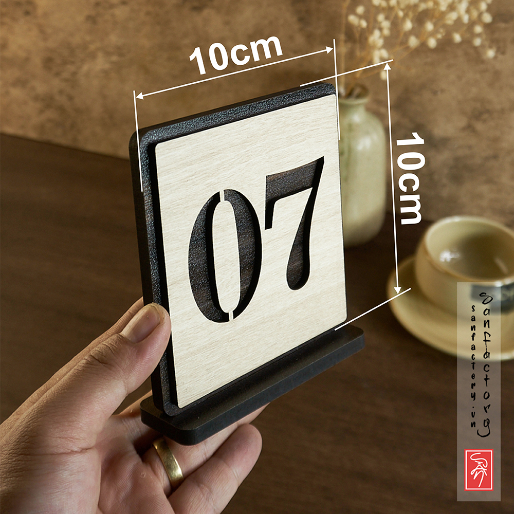 Bảng số bàn để bàn gỗ: Đánh số thứ tự cho quán cafe, trà sữa, quán bán đồ ăn uốn SAN-TS02