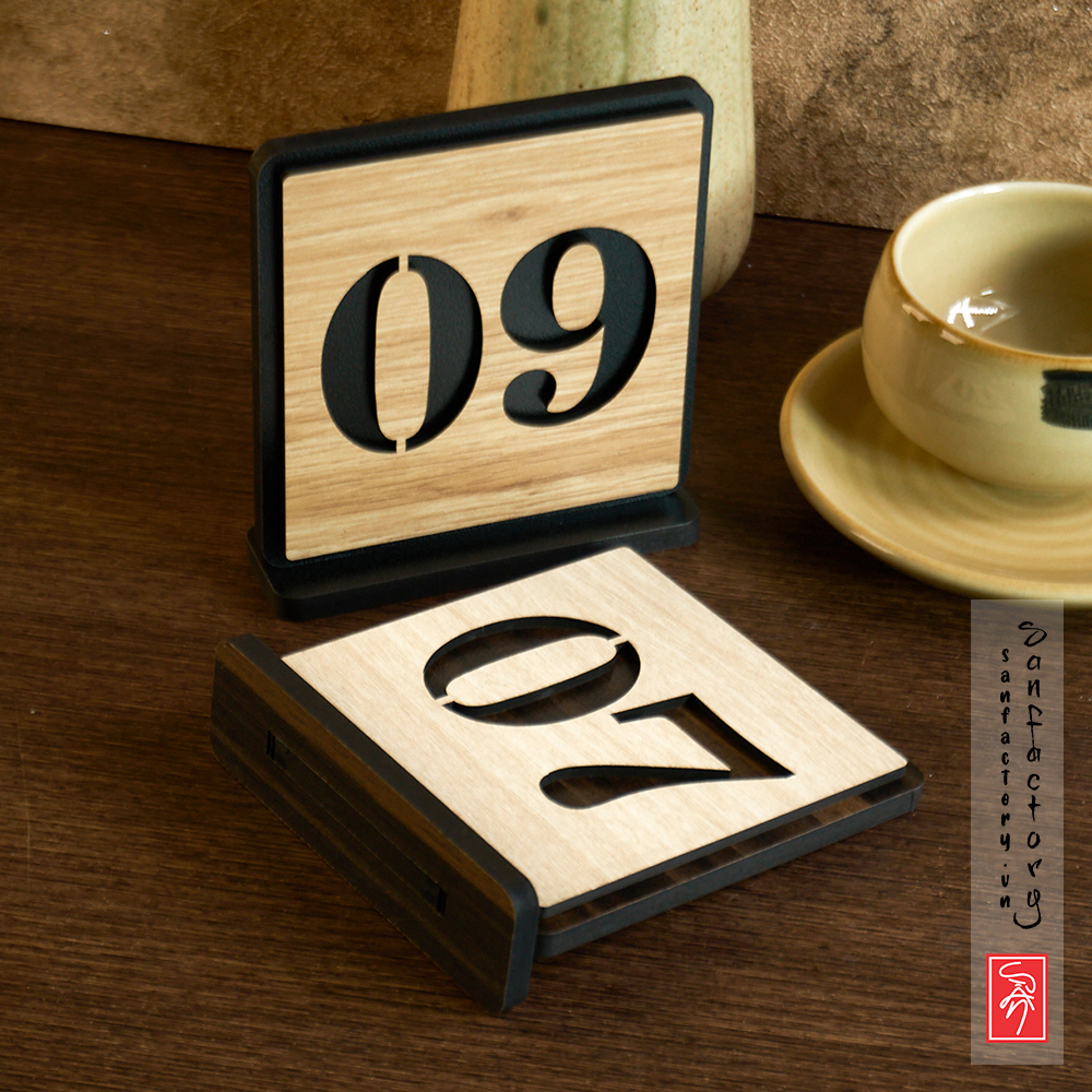 Bảng số bàn để bàn gỗ: Đánh số thứ tự cho quán cafe, trà sữa, quán bán đồ ăn uốn SAN-TS02