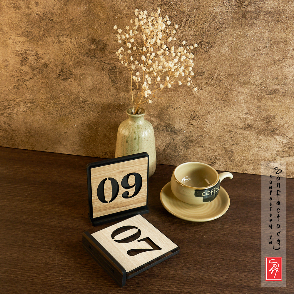 Bảng số bàn để bàn gỗ: Đánh số thứ tự cho quán cafe, trà sữa, quán bán đồ ăn uốn SAN-TS02