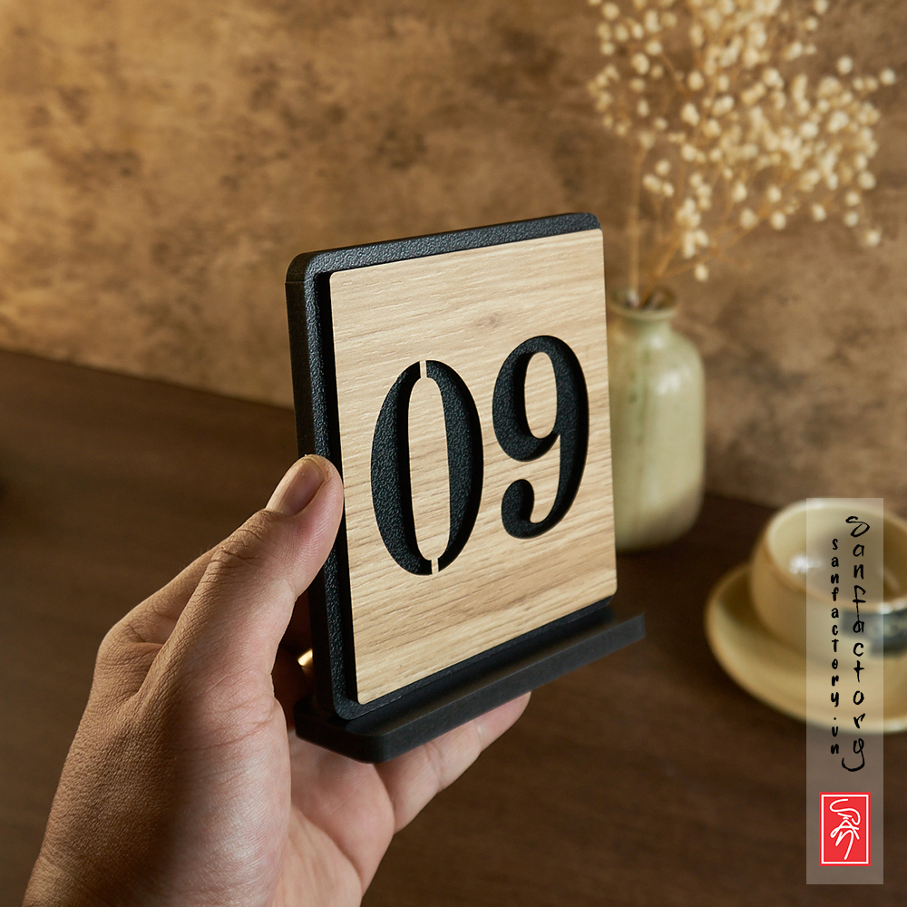 Bảng số bàn để bàn gỗ: Đánh số thứ tự cho quán cafe, trà sữa, quán bán đồ ăn uốn SAN-TS02