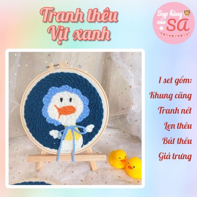 (Gồm cả bút thêu, giá trưng bày) Set tranh thêu len DIY đủ phụ kiện ...