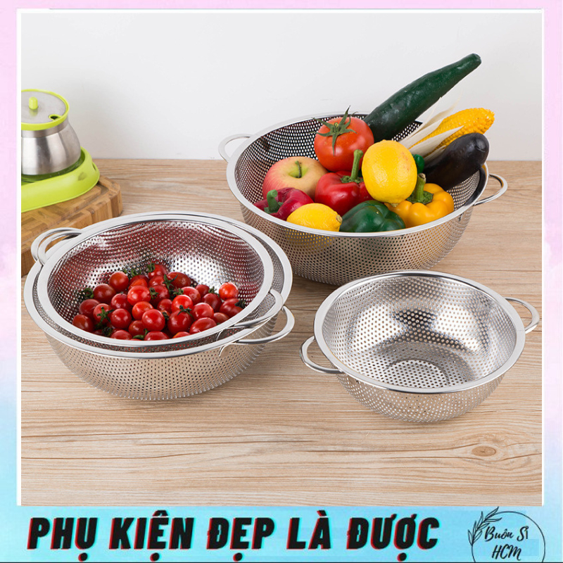Rổ inox nhà bếp size 25.5cm, rổ đựng rau củ, trái cây, giúp phơi ráo ...