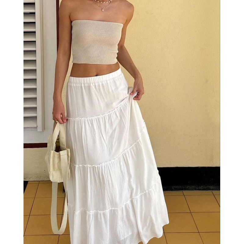 Brandy Melville Izzy Skirt (Chân váy maxi trắng phong cách Brandy) Shopee Việt Nam