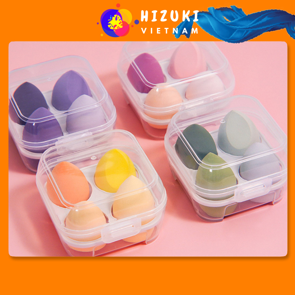 Set Hộp 4 Mút Trang Điểm Hình Trứng Cao Cấp Tán Kem Nền Siêu Mịn Và Tự Nhiên