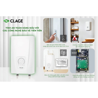 Máy nước nóng trực tiếp CLAGE CEX9 Plus, Chống Giật, Điều Khiển Thông Minh - Hàng Chính Hãng