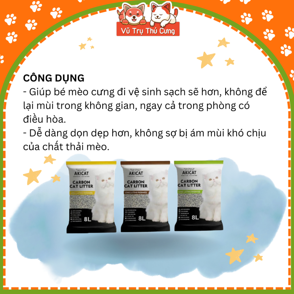 Cát vệ sinh cho Mèo than hoạt tính AKICAT 8L