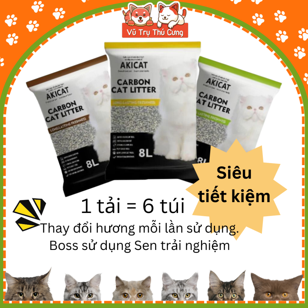 Cát vệ sinh cho Mèo than hoạt tính AKICAT 8L