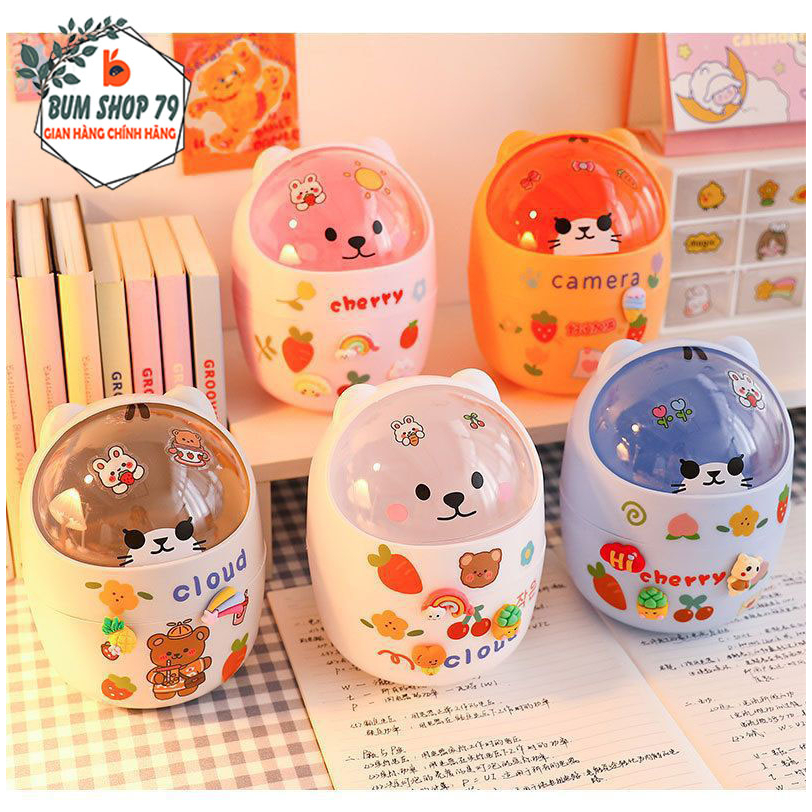 Thùng rác mini để bàn hình thú có nắp đậy nhỏ gọn xinh xắn, Sọt rác ...