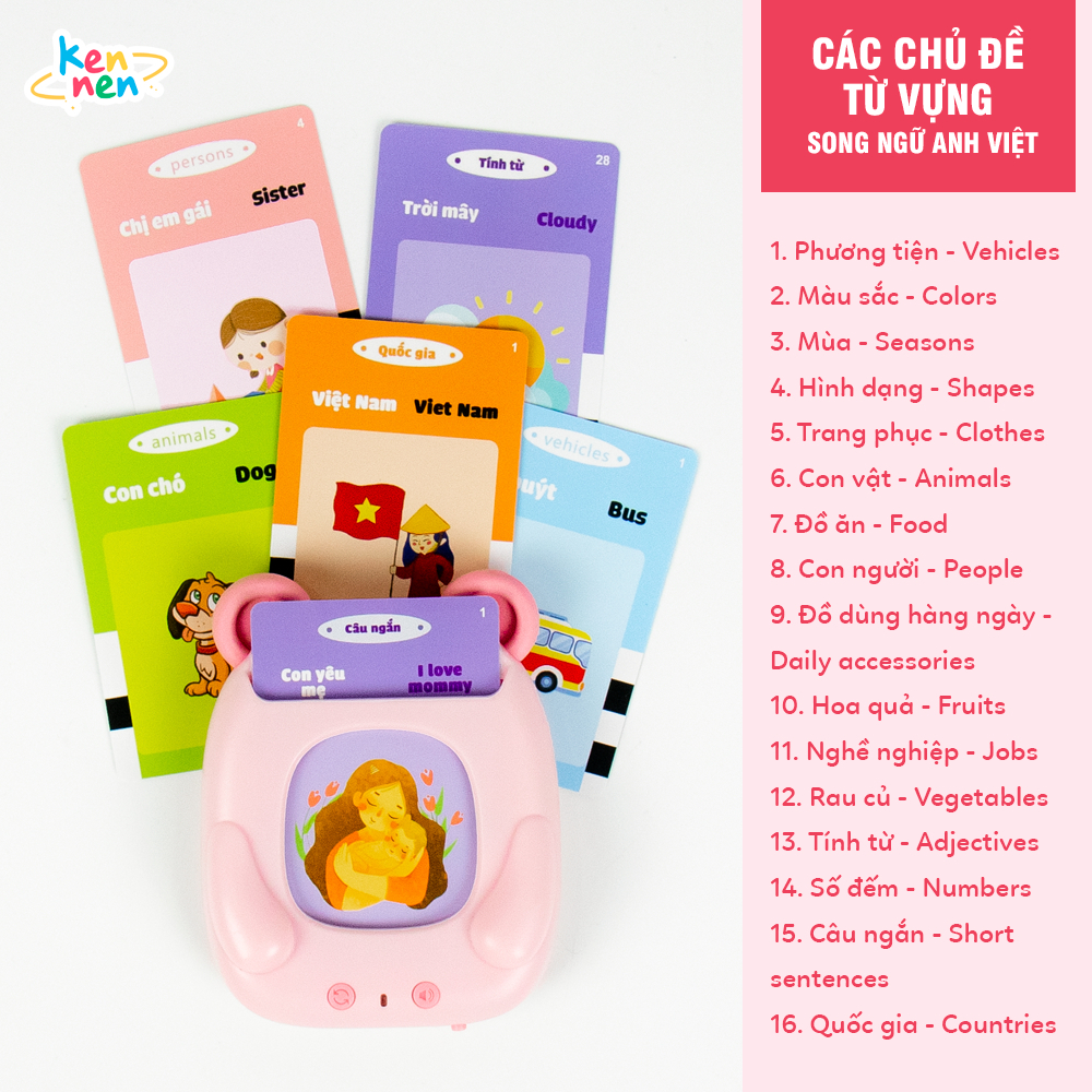 Máy Đọc Thẻ Tiếng Anh Cho Bé Máy Đọc Thẻ Flashcard Song ngữ Anh Việt 224 Từ Vựng Thông Minh Cho Bé-Đồ Chơi Cho Bé PUKAPI